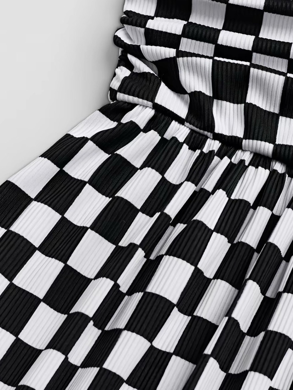 Retro Chic Black and White Checker Breathable Ribbed Jumpsuit New Boutique - Picture 4 of 5